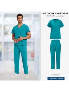 Men's Work Lightweight Scrub Set V-Neck Short Sleeve With Straight Leg Pants