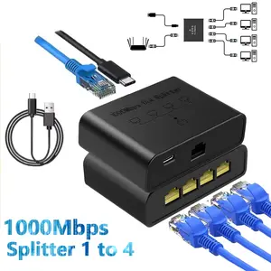 Ethernet Splitter 1 to 4 High Speed 1000Mbps, Gigabit RJ45 Splitter Adapter for Cat5/5e/6/7/8 Cable