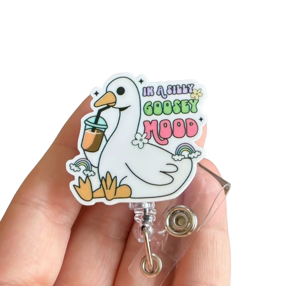 Glitter My Badge Silly Goose badge reel for nurse and hospital workers. Badge clip Badge pull - Retractable swivel clip with a 360 rotation. Great gift for coworkers.