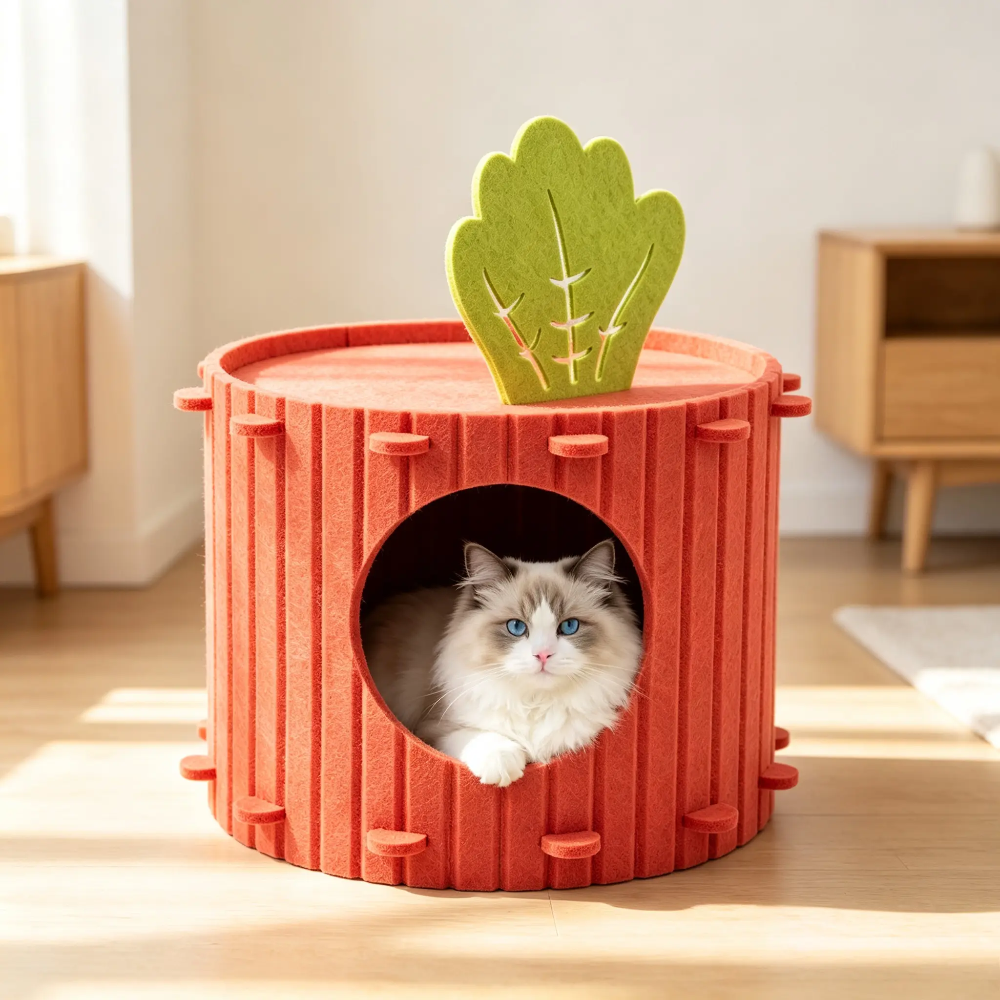 Cute Carrot Shaped Felt Cat Cave House, Soft Enclosed Cat Hideout, Cozy Indoor Pet Bed for Kittens & Adult Cats,Premium Felt Cat Hideaway Cave, Stylish Enclosed Cat Nest, Warm Rest Shelter for Indoor Cats Small Pets
