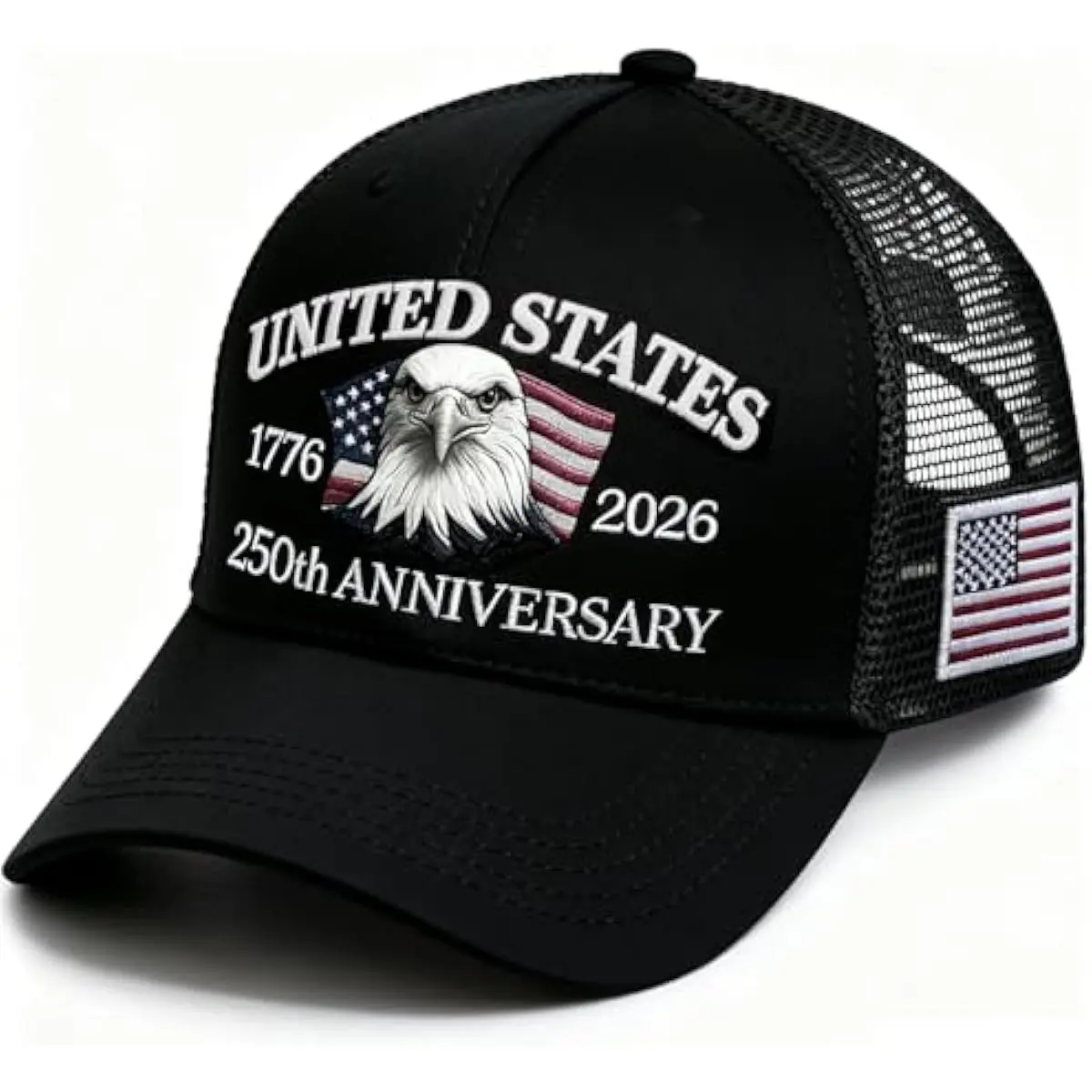 250 Anniversary USA Hat 250th Anniversary USA hat 1776-2026 Embroidery Hat Black Adjustable Mesh-Back Cap