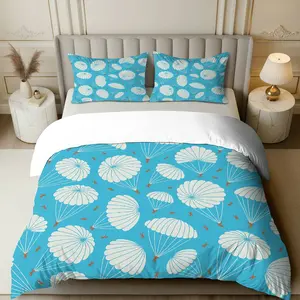 3PCS Duvet Cover Set, 1 Duvet+2 Pillowcases(Without filler), Parachute Adventure Sky Blue Fun Whimsical Playful theme, Summer bedding set, Parachute Print Suitable for decoration Bedroom Dorm Room Living Room Guest Room.