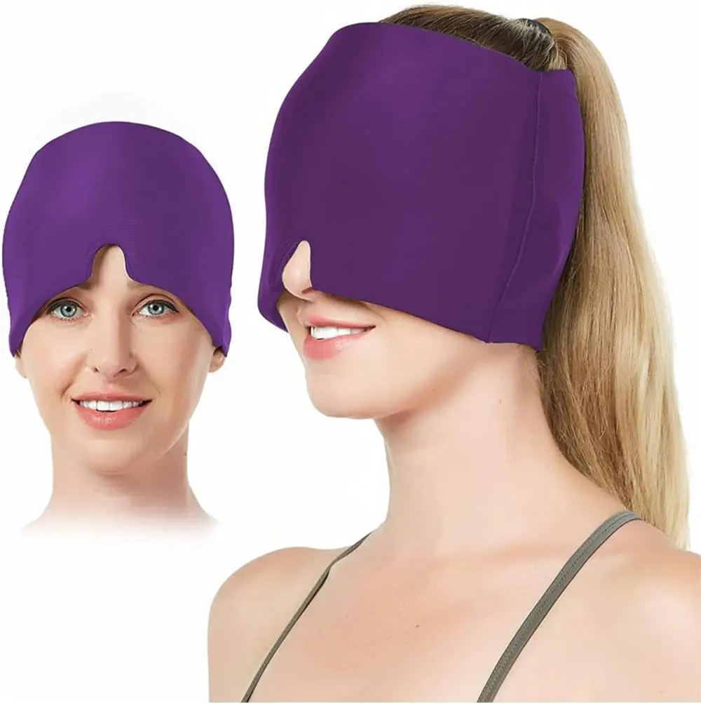 Cold and hot Compress Headgear, Migraine Relief Cap, Reusable Migraine and Headache Relief Cap, Single-Sided Gel Ice Hot Head Wrap for Chronic Migraine .summervibes.