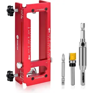 Door Hinge Jig, Aluminum Alloy Door Hinge Template Kit for Router, Adjustable Mortise Jig Fits Door Hinges from 2.5" to 5" Length and Thicknesses, 1/4" Radius, 5/8" Radius and Square Corner Types