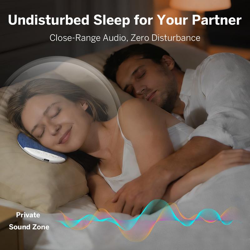 Under Pillow Sleep Speaker, Ultra-Thin Personal Sound Machine with White Noise & Bluetooth, Partner-Friendly Close-Range Audio for One Person, Timer & Memory Function, Blind-Touch Buttons, Ideal Gift for Better Nighttime Smartphone
