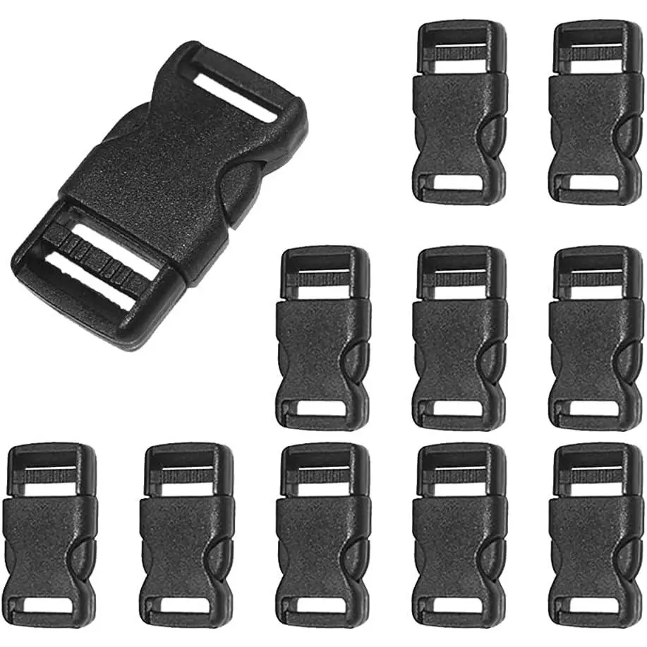 10pcs Plastic Quick-Release Side Release Buckles, 1/2"(12.5mm) Black Adjustable Fasteners Hardware for Backpack Straps, Adjusting Backpack Bags, Paracord Bracelets, DIY Pet Collars, One-Hand Open