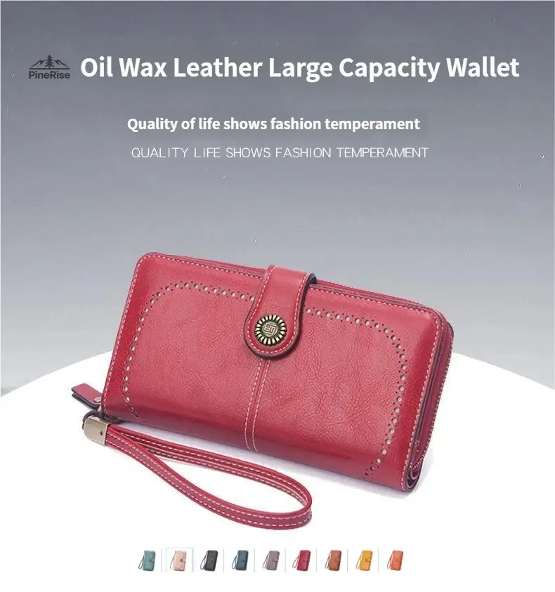 PineRise Women's Casual Waxed Leather Wristlet Wallet with Wrist Strap - Vintage Clutch, High-Capacity Purse, Multi-Card Slot, Coin Holder for Daily Travel, Women's Gift Idea