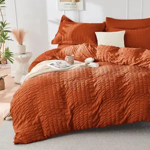 Burnt Orange Duvet Cover King Size, Ultra 3-Seersucker Duvet Cover with Closure, Brushed Microfiber with 8 Corner Ties (104"x90", 2 Pillowshams)