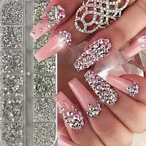 Mixed Transparent and Ab Color Flat Bottom Crystal Nail Art Rhinestones, Professional Acrylic Gems, Strong Adhesive, DIY Jewelry, Party Decor, Nail Diamond Gems