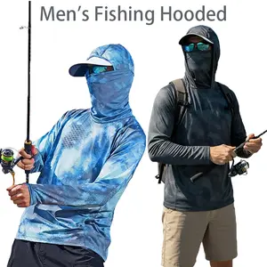 Men's Multifunctional Sun Hoodie with Neck Gaiter Mask, Lightweight Cooling Long Sleeve Fishing Shirt for Outdoor Activities T-Shirt