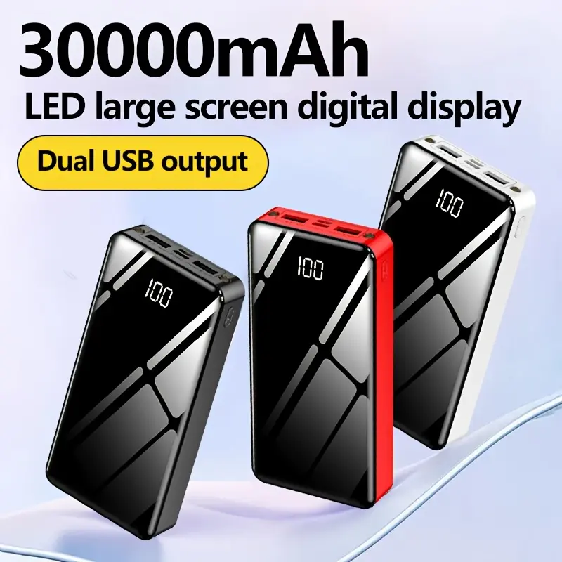 Ultra High Capacity 30000mAh PortableBusiness Power Bank, Dual input/output Power Bank, USB MobilePhone Charger, LED Display/flash, Suitable ForIPhone/Android Electronic Devices, Perfect OutdoorEmergency Backup Battery Pack Charging Smartphone Chargeable