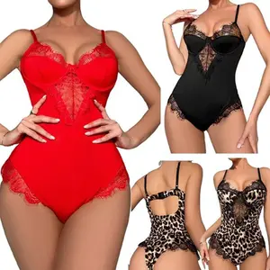 Women Sexy Lingerie Bodysuit Lace Teddy Snap Crotch V Neck Cut Out One Piece Babydoll Underwire