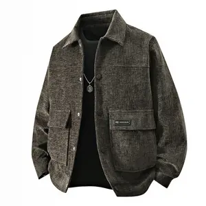 Spring and Autumn New Tooling Jacket Men's Jacket, Corduroy Men's Jacket, New Trendy Brand Casual Thickened Lapel Tooling Couple Jacket, Textured Fashion Trend Versatile Jacket, High Quality Comfortable Fabric, Suitable for Daily and Outdoor Wear