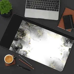 Abstract Ink Mouse Pad Modern Gaming Mouse Pads Golden Grey Mousepad XXL Rubber Stitched Edges Keyboard Pad Desk Accessories Large Extended Desk Decor For Office
