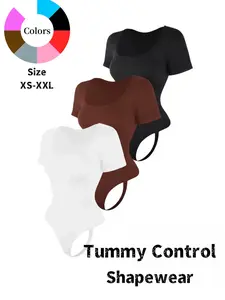 Women's Plain Basic Minimalist Knit Square Neck Crop Thong Shapewear Bodysuit, Tummy Control & Butt Lifting, All-Seasons Wearable Women's Intimates & Underwear & Shapewear, Women's Seamless Shapewear