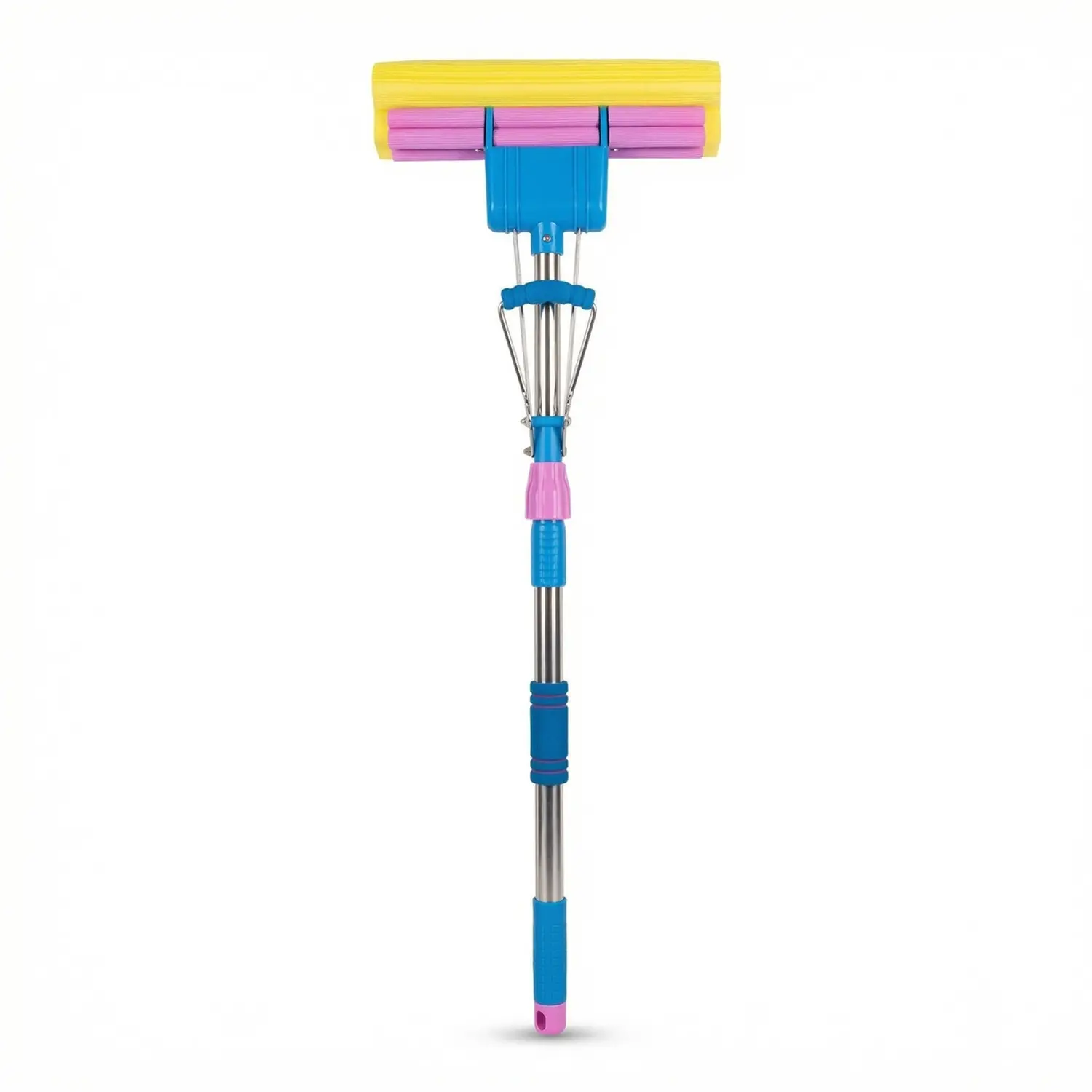 Self Wringing PVA Sponge Mop with Extendable Stainless Steel Handle - Absorbent for Bathroom, Kitchen, Glass, Living Room Hardwood, Tile, Laminate Floors - Easy Lever Squeeze for Dry & Wet Floors