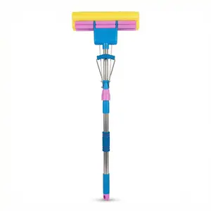 Self Wringing PVA Sponge Mop with Extendable Stainless Steel Handle - Absorbent for Bathroom, Kitchen, Glass, Living Room Hardwood, Tile, Laminate Floors - Easy Lever Squeeze for Dry & Wet Floors