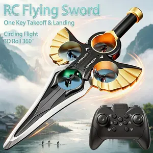 RC Flying Sword Toy Drone with 360° Aerial Looping & Rolling Stunts, Gesture Sensing and Dual Control Modes, Adjustable Speed Flight Aircraft with Cool Sword Shape for Fun Outdoor and Indoor Activities