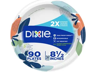 Dixie Medium Paper Plates, 8.5 Inch, 90 Count, 2X Stronger*, Microwave-Safe, Soak-Proof, Cut Resistant, Disposable Plates For Everyday Breakfast, Lunch, & Dinner Meals