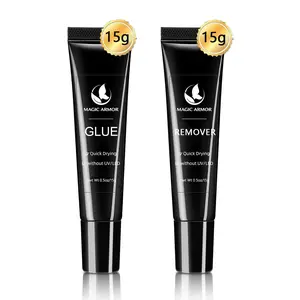 Nail glue with glue remover kit, super strong nail glue 15g for acrylic nails press on nails, 15g glue to remove false nails, strong glue remover, nail polish manicure