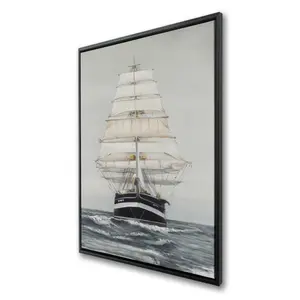 212 MAIN 24x36 in. Artistic Marine Waves Adventure Poster Print - "Ship Gently Sailing by a Cloudy Day" Design, Ready-to-Hang Home Decor, Room Decoration, Ideal Gift for Home Supplies