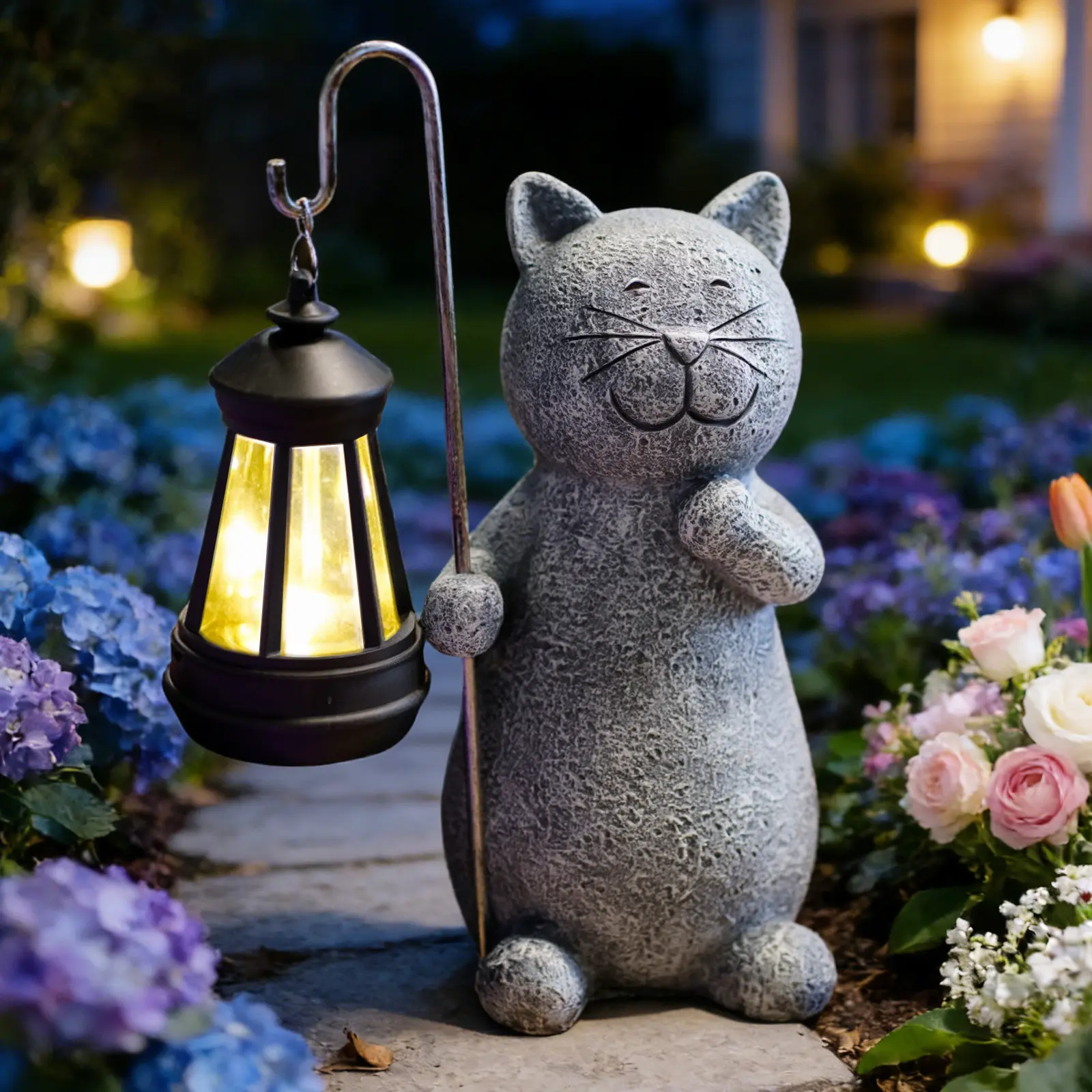 Solar Cat Statues for Garden Decor: Outdoor Sculpture with Lantern for Lawn Patio Balcony - birthday Gifts for Mom Grandma Women