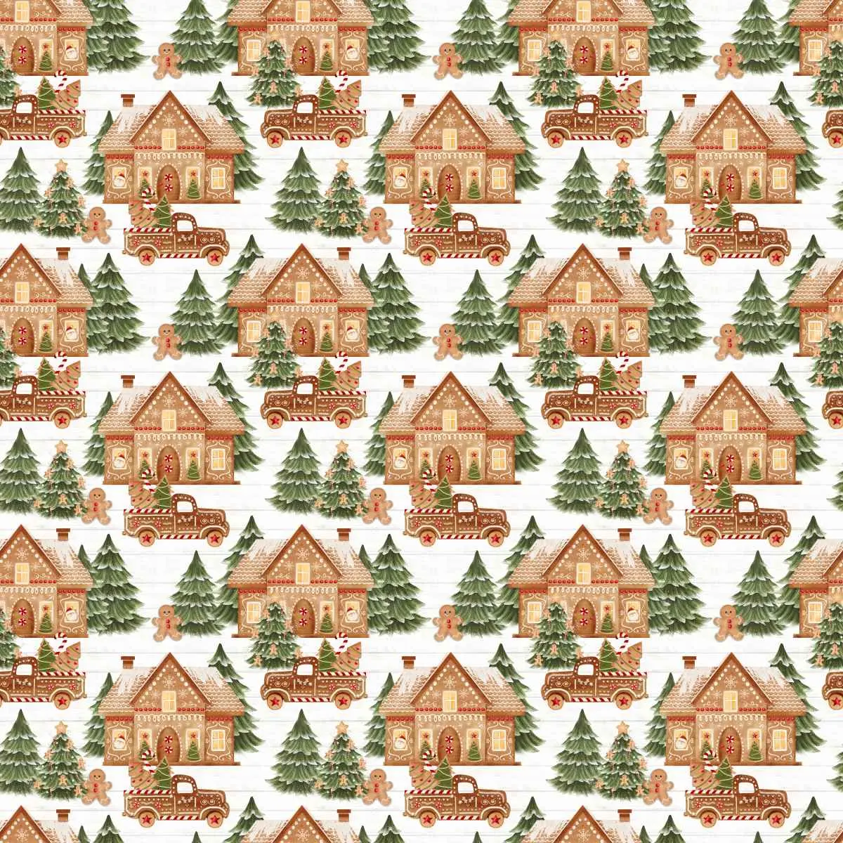 Fabric 3 Wishes White Jolly Gingerbread Forest Very Merry Gingerbread by the Quarter Yard 24613-WHT