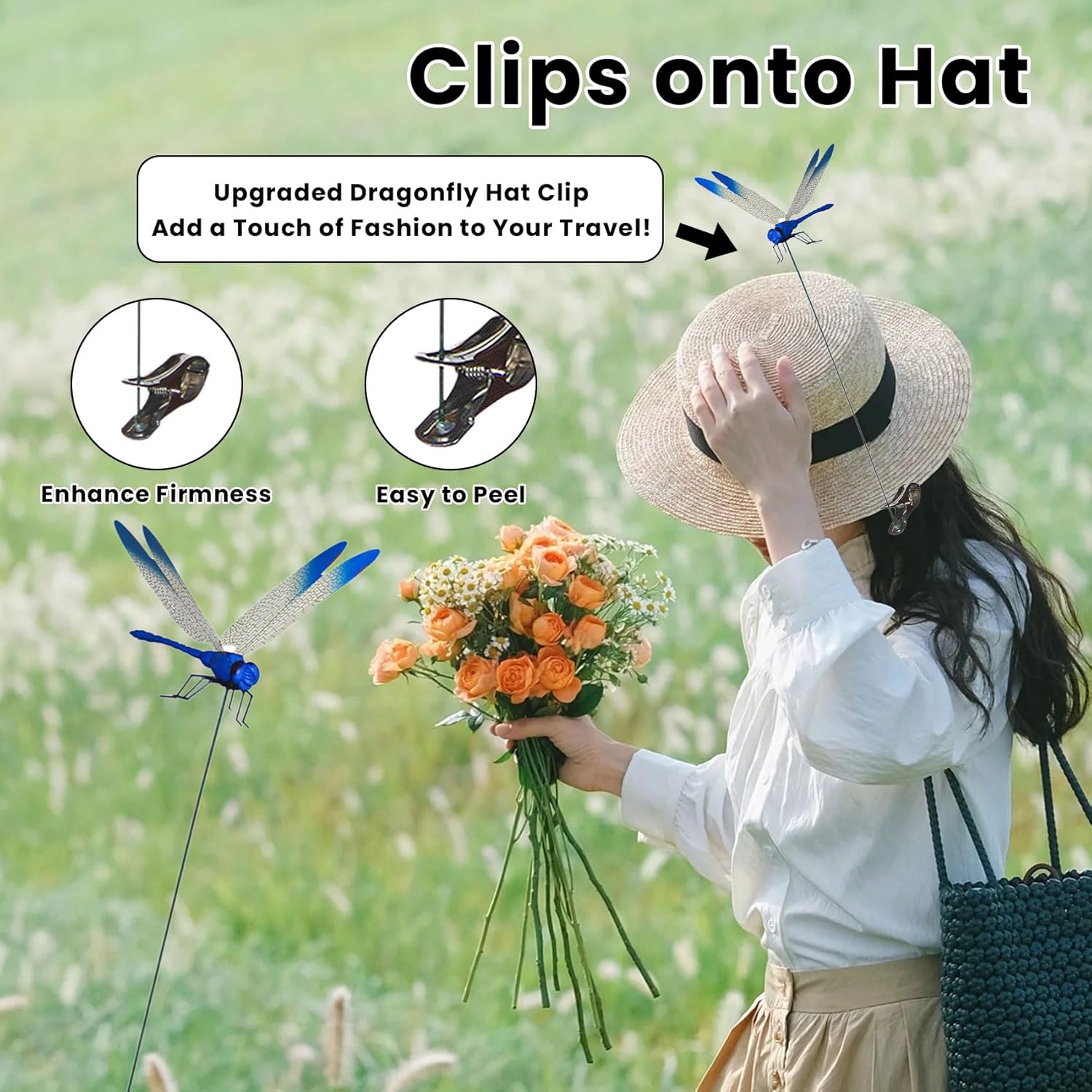 Dragonfly Clip,3D Dragonfly Garden Stakes Decor,Fly Deterrent,Dragonfly Humming Bird Stakes,Deer and Horse,Bird and Fly Scare Devices for Indoor Outdoor Garden (8pcs)