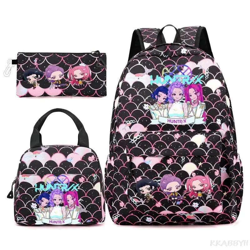 New 3pcs KPop Demon Hunters Backpack HUNTR/X Lightweight Breathable Outdoor Capacity School Bag Women Travel Mochilas