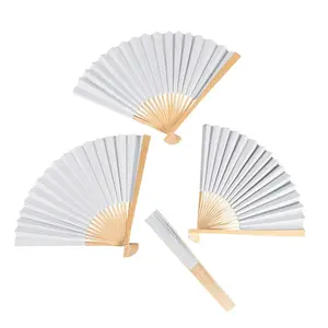 10 1/4" Bulk 48 Pc. DIY Paper Hand Fans with Wood Handles - 48 Pc.