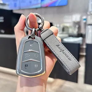 ACEBOY Key Fob Cover For Cadillac, Key Fob Case For 2015-2019 Cadillac Escalade CTS SRX XT5 ATS STS CT6 5-Buttons Premium Soft TPU 361 Degree Full Protection