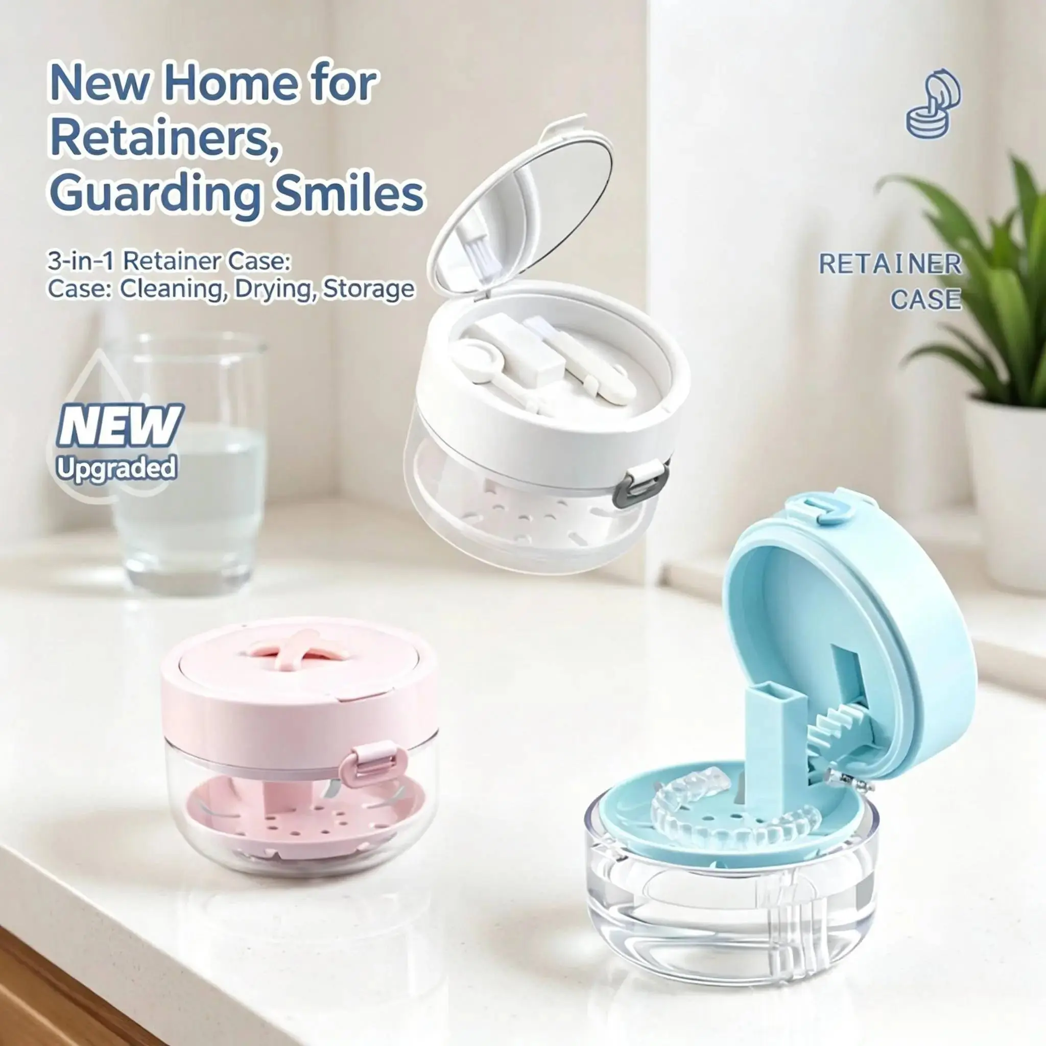 Portable Retainer Cleaning Case - Lightweight Compact Home Organizer Storage Box with Drain Tray, Mirror, Cleaning Brush for Cleaning Retainer (Travel-Friendly)