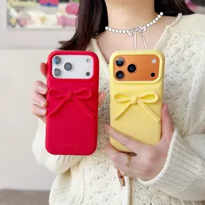 Fashionable cute bow phone case suitable for 17ProMax 16 Pro 15 Plus 14 13 skin feel silicone all inclusive anti fall love cover