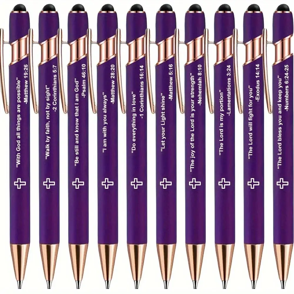 Bible Scripture Quote Ballpoint Pen, 10pcs/set 2 in 1 Black Ink Smooth Writing Pen, Inspirational Ballpoint Pen, Christian Learning Stationery, Gift for Church Colleagues and Classmates，back to school，school supplis