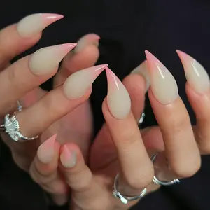 2026 Spring Summer Gradient Water Drop Press-On Nails, Handmade Ballerina Shape, Matte Finish, Reusable, Elegant False Nails
