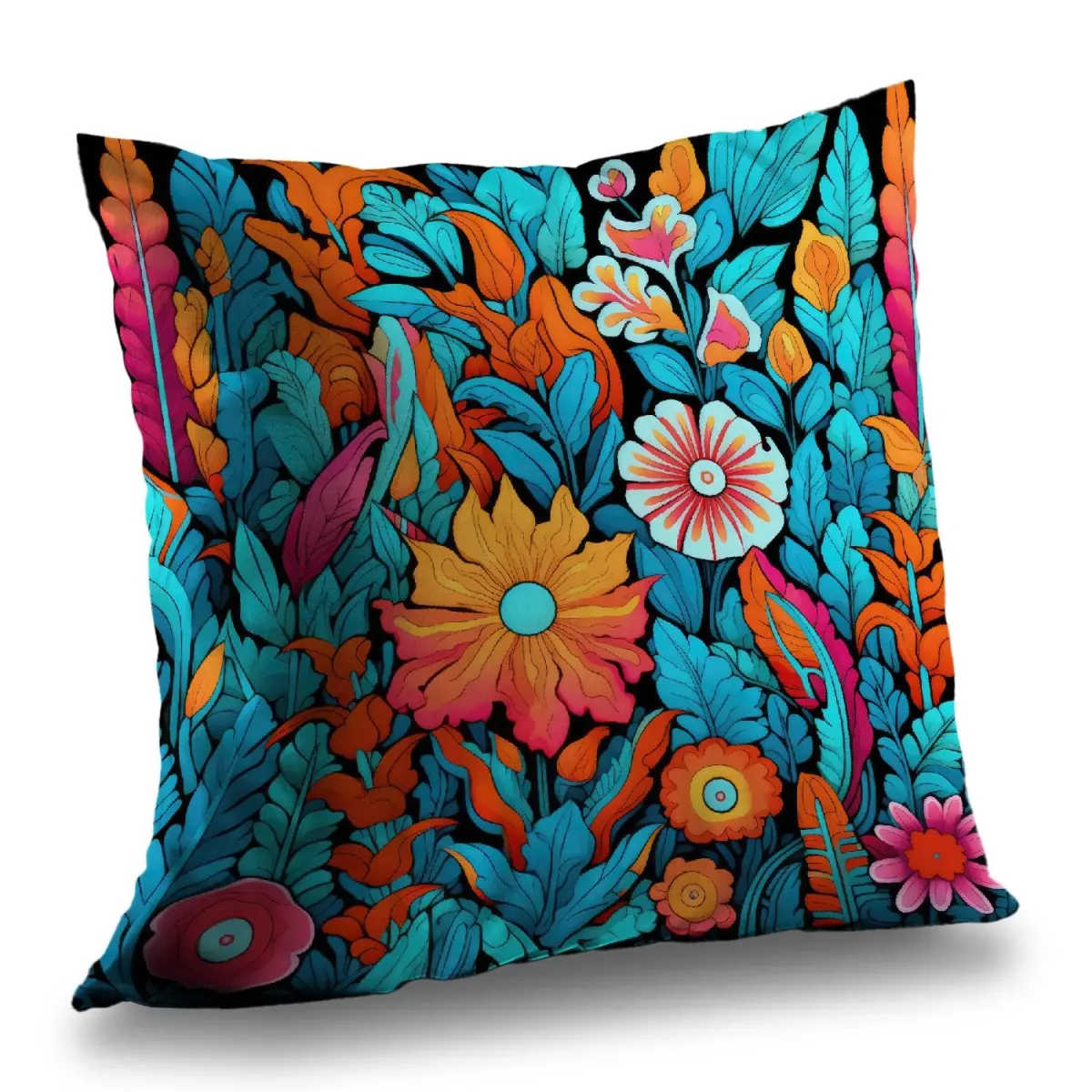 MWW C1PT1616VQLLIK 16x16 in. Orange Floral Hues Polyester Twill Throw Pillow Insert - Bright-Colored, Decorated, Floral Standard Pillows for Home Decor, Bright-Colored Standard Pillows