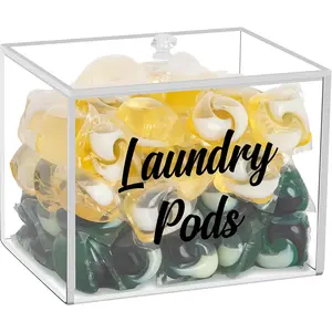 Premium Acrylic Laundry Pods Container with Lid, Clear Laundry Pod Holder For Tide Pod, Laundry Detergent Capsules Pods Storage, Dispenser Jar Box Organization for Laundry Room Decor
