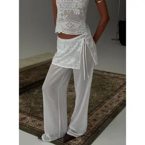 Claudie Layered Lace Straight Leg Pants White