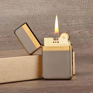 New Cool Gadgets Lighter, Vintage Fuel Lighter, Ultra Thin Metal Luxury Lighter, Oil Burners Flame Lighter, Portable Outdoor Igniter, Suitable For Gifts Boyfriend, Holiday Gifts For Father & Elders, For SmokersSmokers Use, Collection, (Excluding Fuel)
