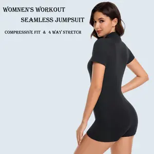 Women's Workout Seamless Jumpsuit Zip Up Romper Bottom Pants Bodysuit Bodycon Sexy One Piece Supportive Stretchy Soft Romper for Workout Vacation Summer Outfits 2026