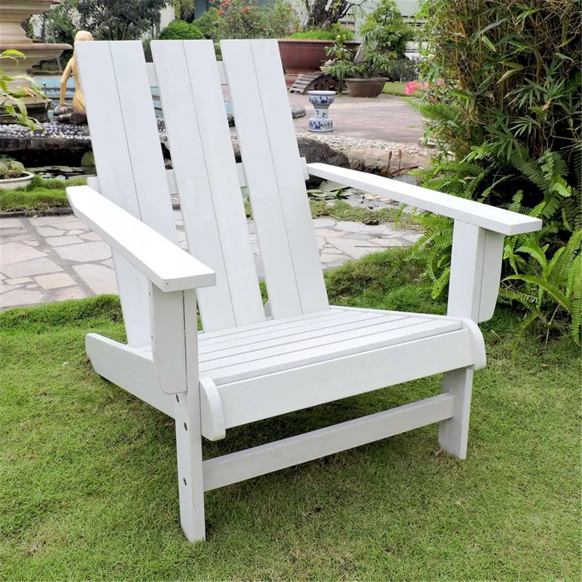 International Caravan  Acacia Large Square Back Adirondack Chair, Antique White