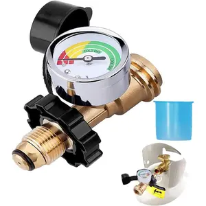 100 lb Propane Tank Adapter, Pol to Qcc1 Propane Tank Adapter Converts Pol to Qcc1 / Type 1, Propane Gauge for 100 lb Propane Tank- Old to New Connection Type, Brass.