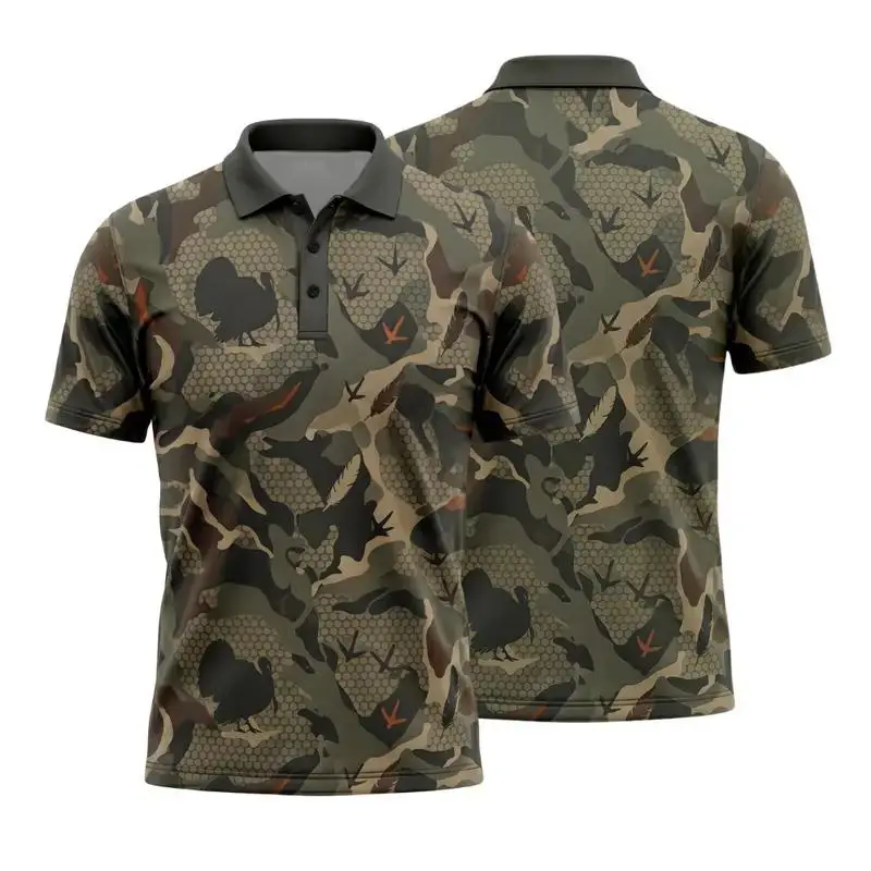 Men’s Turkey Camo Hunting Polo, Lightweight Quick-Dry Outdoor Shirt