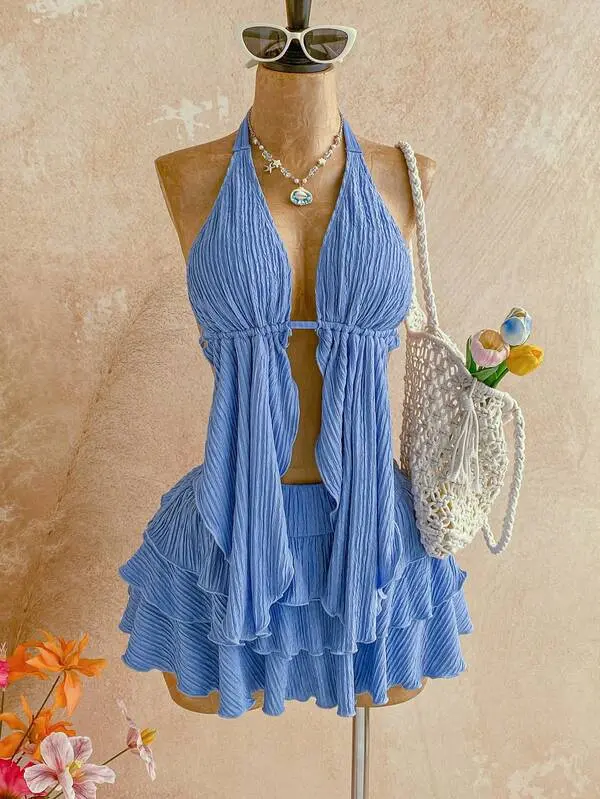 Blue Reverie Crinkle Ruffle Set