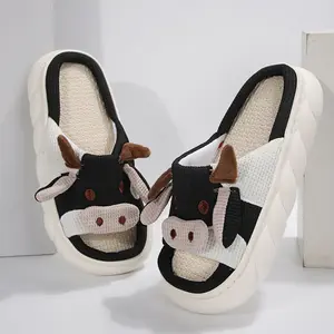 Womens Cartoon Cow Cotton Slippers Cute Comfortable Plush Animal Shoes Suitable for Indoor Outdoor Winter Warmth