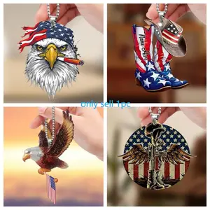 2D Home Decor Keychain, Usa Flag/eagle/stars & Stripes, Independence Day Acrylic Pendant, Car Key Ring, Vehicle Ornament