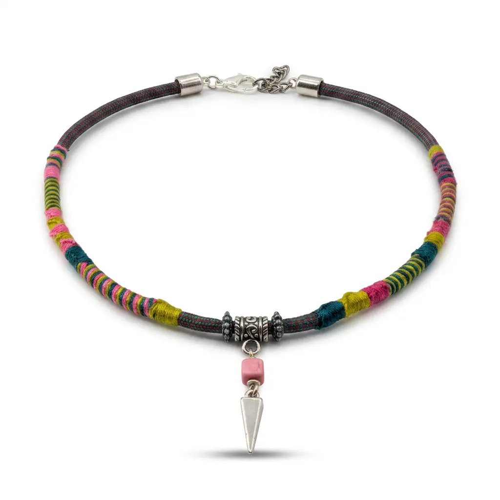 Women's Short Paracord Spectrum Spike Choker - Metal Coating Fashion Costume Jewelry Necklace for Daily Wear