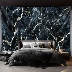1pc Extra Large Marble Wallpaper-like Tapestry - Black Marble Print in Deep Navy, Golden, Wrinkle-Resistant Wall Hanging with Hand-Stitched Edges & Free Hanging Clips, Luxury Modern Decor for Living Room, Bedroom, Office, Dorm - Easy Installation Indoor H