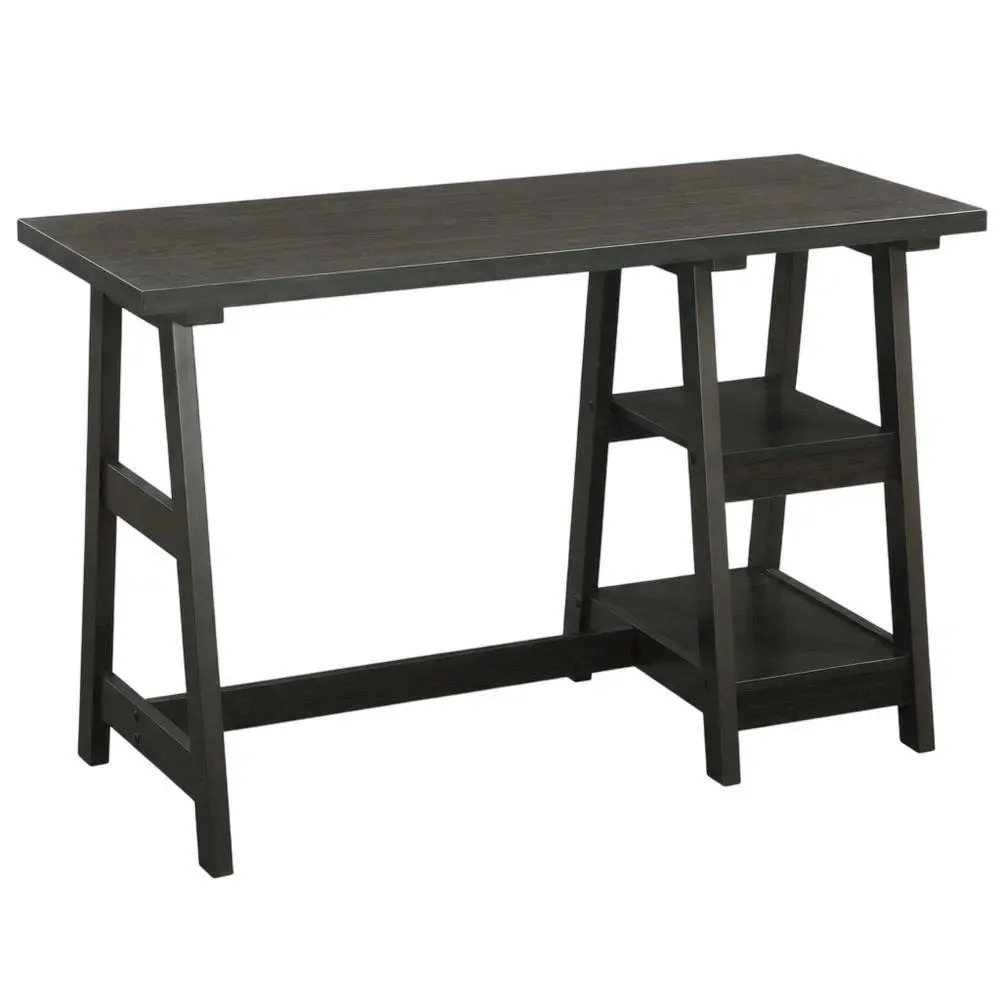 Rustic Wooden Trestle Desk, 20-Inch Deep, 29.25-Inch High, Durable Melamine Finish, Shelves Included, for Office Work & Home Study