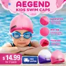 Aegend Unisex Kid-Safe Silicone Elasticity Swimming Caps 2-Pack - Anti-Slip, Ultra-Stretch, Tear-Proof, Durable, 2 Sizes for 4-12Y Long/Short Hair, Mixed Colors Swim-Safe Aquatic Summer Accessory